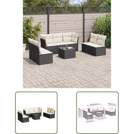 The Living Store 8-tlg. Garten-Sofagarnitur mit Kissen Schwarz Poly Rattan - Gartenmöbel - Esstisch - Lounge Set - Outdoor Möbel - Rattan Sofa (1/3)