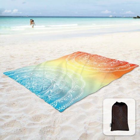 Couverture De Plage - Tapis Anti-sable 130x150 cm - Avec Poches D'angle Et Sac En Filet - 1 Pièce