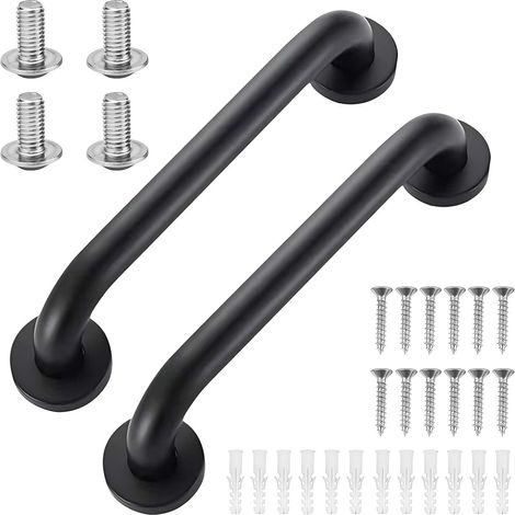 Juego de 2 barras y soporte para baño, barras y soporte para personas, longitud 30 cm, adaptable para bañera y ducha, negro (1/5)