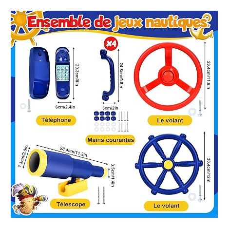 Accessoires Jeu en Plein air Accessoires Tour de Jeu Équipement aire Jeux Echafaudage Escalier Balançoire Extérieur Télescope Aire Jeux balançoire téléphone Bleu (1/4)