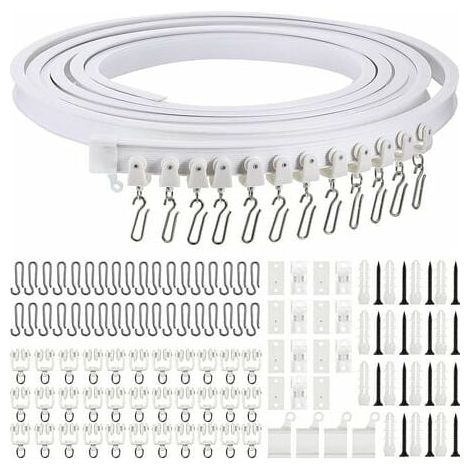 Rail de rideau incurvé au plafond pliable de 5 mètres Rail de rideau incurvé flexible pour rail de rideau souple pour rail de rideau avec crochets de rideau en métal, séparateur de pièce pour rideaux (1/5)