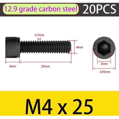 M4x25mm Vis à Tête Cylindrique, Boulons à Tête Hexagonale(Lot de 20), Entièrement Filetée Boulons en Acier au Carbone, Vis à Tête Cylindrique à Six Pans Creux (1/5)