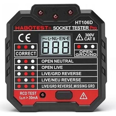 Testeur de prise électrique, HT106D Détecteur de prise, Testeur de polarité LCD 300V, Testeur Prise electrique Detecteur Cablage (1/2)