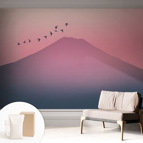 Papier peint intissé décoratif pour salon chambre et cuisine Facile à poser avec colle Coucher de soleil en montagne 312x219 cm (1/5)