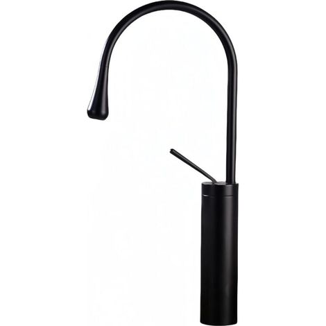 Robinets d'évier, poignée unique longue et luxueuse, un trou, pour salle de bain, toilettes, cuisine, bar, lavabo, vasque, garniture en laiton massif, noir mat, arche haute arrondie (1/4)