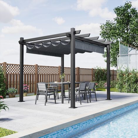 Devoko – Pergola de jardin 3x3m avec toit ouvrant réglable – Toile polyester 180g/m² imperméable – Structure en acier anti-corrosion – Protection UV