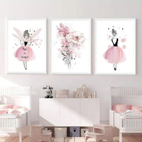 Affiches toile - - Lot 3 30x40 cm - Rose - Sans cadre - Chambre enfant (1/4)