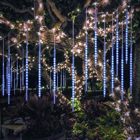 LED Meteor Shower Lights Guirlande Lumineuse Extérieure 10 Tubes 30cm Imperméable Extérieur Décoration de Noël Lumières (Bleu) (1/4)