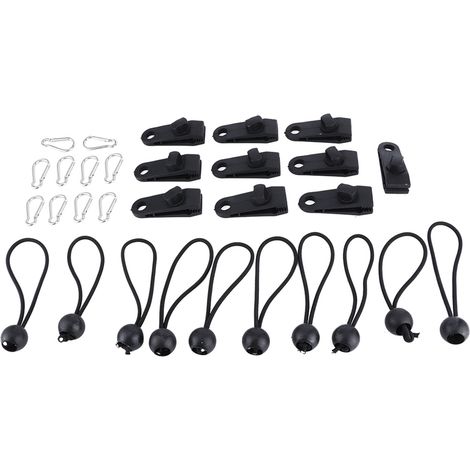 Accessoires de fixation pour auvents et abris extérieurs : boucles de fixation multifonctionnelles coupe-vent, cordons élastiques à boule, pinces de serrage. (1/5)