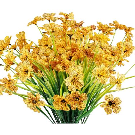 12 bouquets de fleurs artificielles d'extérieur avec protection UV, fleurs artificielles résistantes aux UV, plantes en plastique pour décoration de jardin ou de porche (jaune)-AquaForge (1/5)