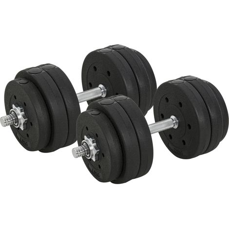 Set de mancuernas 30 kg ajustables con discos de acero y revestimiento PU negro HOMVRA (1/4)