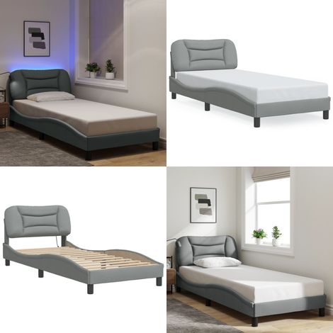 Cadre de lit avec LED sans matelas gris clair 90x200 cm tissu - Lit Plateforme - Cadre Lit - Lit Design - Tête De Lit Rembourrée - Éclairage Led - Home & Living (1/5)