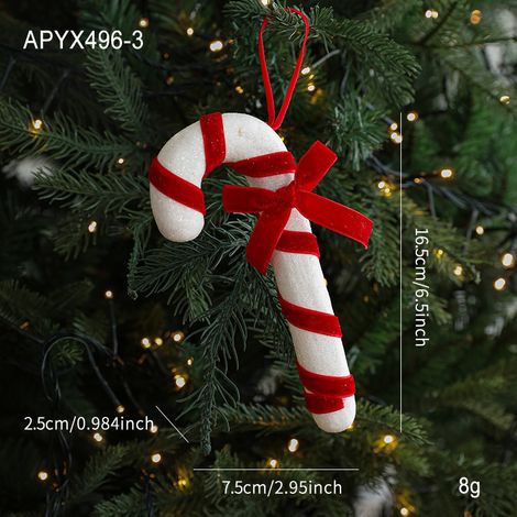 Décoration de Noël Canne à sucre en tissu velours rouge et blanc avec ruban - Lot de 8 (1/2)