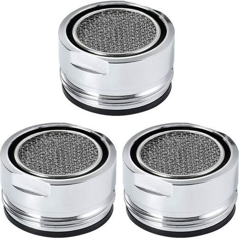 Set mit 3 Strahlreglern für Wasserhähne, Spülbeckenfiltern, Edelstahl-Spülbeckensieben als Ersatzteile für Küchen- und Badezimmerarmaturen - Silber (24 mm Außendurchmesser) (1/5)