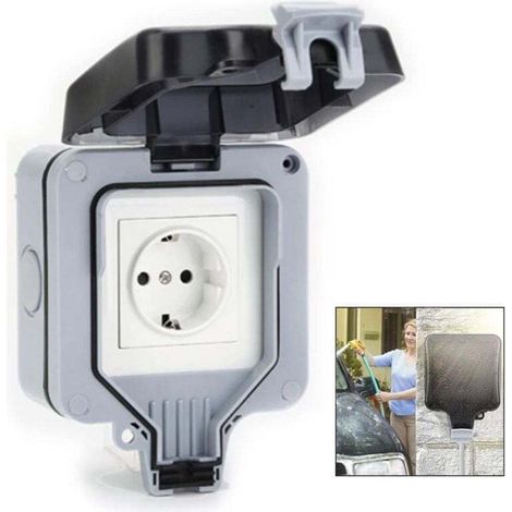 Prise Étanche,IP66 Prise 16A Complète avec avec Couvercle Anti-Poussière pour les Jardins Murs Extérieurs Salles de Bains Cuisines Caves Buanderies Garages
