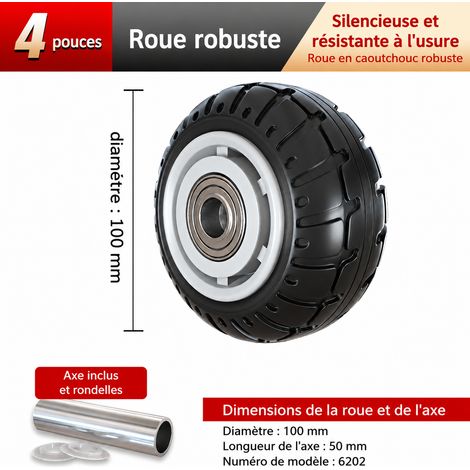 Roue industrielle lourde 4 pouces 100 mm en caoutchouc noir avec accessoires 4 50mm 340 noir 10 × 5 × 13,5 cm 340 g – Livraison gratuite