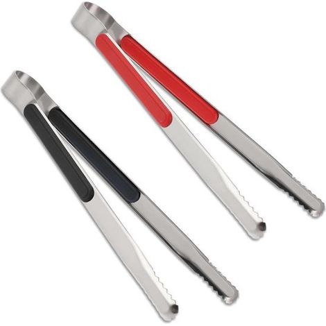Juego de pinzas para barbacoa y cocina (paquete de 2) - Acero inoxidable - Mango antideslizante - Resistente al calor - 26 cm - Pinzas para barbacoa - Pinzas de cocina - Pinzas para buffet