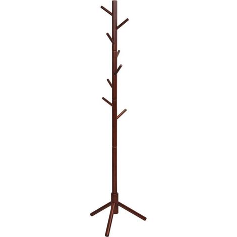 Perchero independiente de madera de caucho – 8 ganchos ajustables – Capacidad de 3,2 kg por gancho – Base estable de 3 patas – Para recibidor y oficina -Crezuo