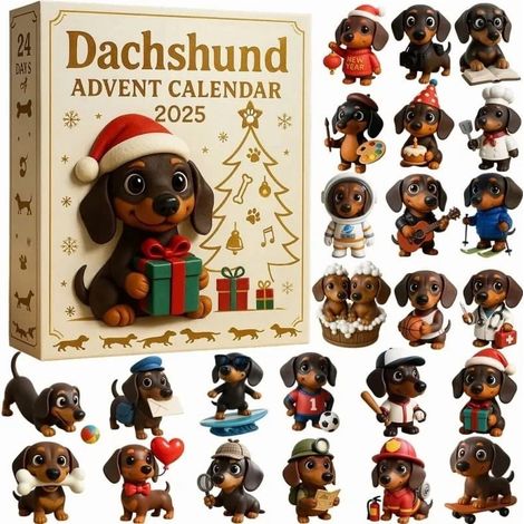 Calendrier De Lavent 2025 - 24 Ornements Accrochables Chien Teckel - Décoration De Sapin De Noël - Cadeaux Pour Enfants Et Adultes - Lot Unique (1/5)