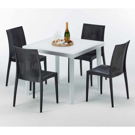 Mesa Cuadrada Blanca 90x90 cm y 4 Sillas De Colores Bistrot Love - Negro
