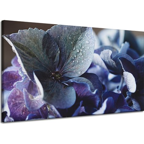 Lienzo impreso con flores de hortensia azul, 120x70 cm.