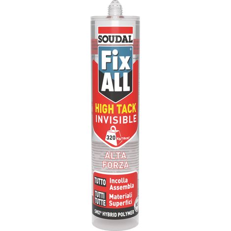 Soudal ADESIVO DI MONTAGGIO ''FIX ALL HIGH TACK INVISIBLE '' ml. 290 col. Trasparente 12.00 pz