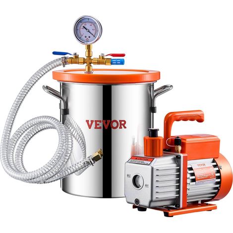 Kit chambre à vide de 11 L (3 gallons) et pompe de 100 L/min (3,5 CFM), chambre en acier inoxydable, kit de dégazage avec pompe à vide monobloc, couvercle en acrylique, huile et tuyau de 1,5 m (4,92 p (1/5)