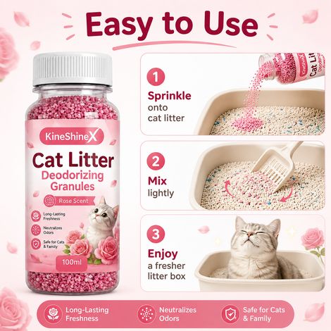 KineShineX Katzenstreu-Granulat mit Rosenduft – geruchsneutralisierend, geeignet für Hauskatzen, beseitigt Gerüche und hinterlässt einen zarten Blumenduft in der Katzentoilette. (1/5)