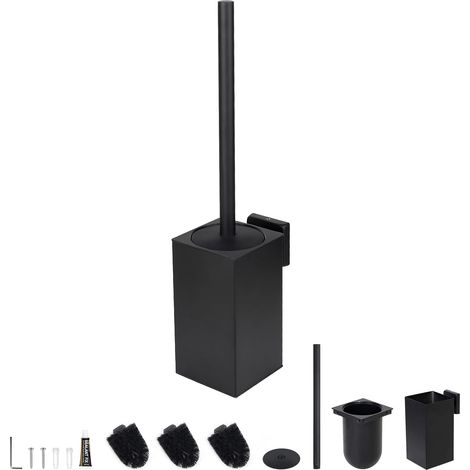 Brosse WC Carrée Noir Mat avec 2 Recharges et Support