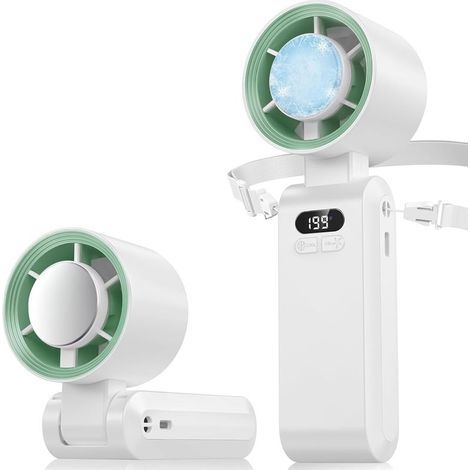 Ventilateur portable rechargeable USB 4000 mAh, ultra rapide jusqu’à 10 m/s, 199 vitesses réglables, écran LCD intégré, technologie turbo, pour usage bureau, extérieur et voyage — modèle de poche, cou (1/4)