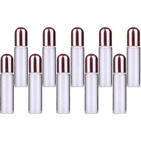 Lot de 10 roll-on pour huiles essentielles, flacon en verre rose compatible avec l'aromathérapie (1/5)