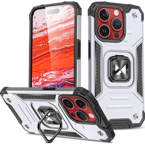 Coque blindée avec porte-doigt pour iPhone 15 Pro Max Ring Armor, argent (1/5)