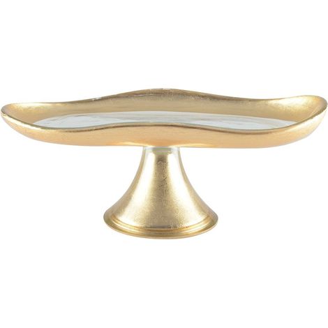 Plat à gâteau sur pied en verre doré, présentoir à tarte petit modèle 27,5 x 14,5 x 10 cm - PANGIVO (1/5)