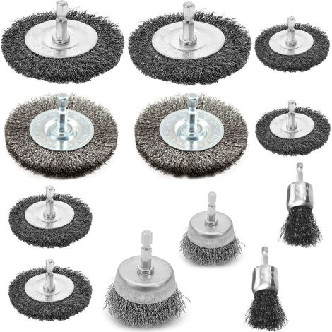 AIDUCHO 12 Brosse Métalliques pour Perceuse,6mm Fil D'Acier Inoxydable Brosse Metallique, Avec Tige Hexagonale Brosse En Fer, pour Meuleuse, L'éLimination de La Rouille, Corrosion, Peintur (1/5)