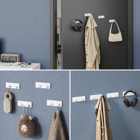 doporro Kleiderhaken Wand 2 Haken, Selbstklebend & ohne Bohren, Garderobenhaken aus Edelstahl Wandhaken für Bad, Küche, Flur, Matt Weiß, Stalo-02