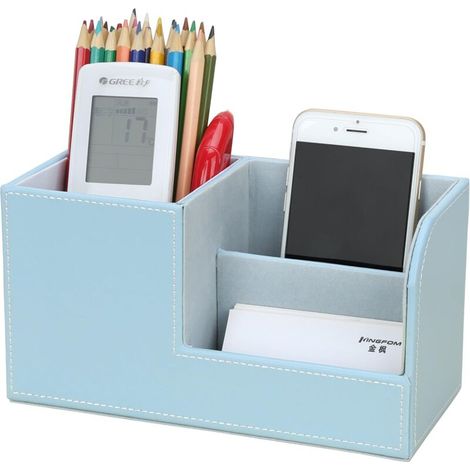 Vtizikl Organiseur de bureau multifonctionnel avec 3 compartiments de rangement et porte-stylo (bleu) (1/3)