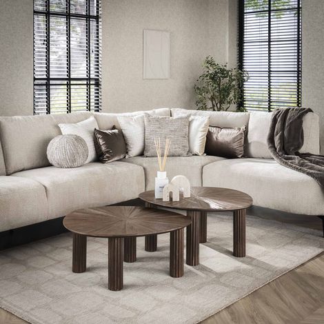 Couchtisch Set von 2 Myla Dreieckig Teakholz Braun - Japandi