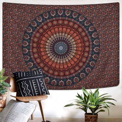 Tapisserie murale bohème mandala, style hippie, motif paon psychédélique, style bohème, pour chambre à coucher (130 x 150 cm) (1/5)
