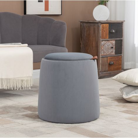 Ottomane ronde 44x47,5 cm en polyester gris, avec rangement, gain de place pour salon FloraGrace (1/5)