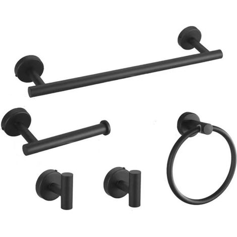 Juego de baño de 5 piezas, toallero de acero inoxidable, toallero de pared – Diseño moderno, negro (1/5)