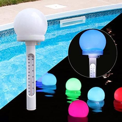 2-teiliges schwimmendes Poolthermometer, solarbetriebenes Teichthermometer mit farbwechselnder LED-Beleuchtung, nachts gut ablesbar für Spa und Bad (1/5)