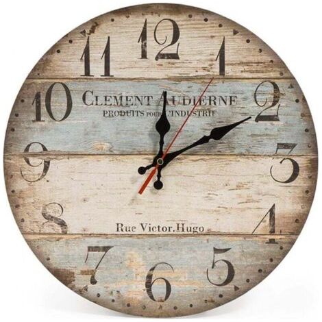 Horloge Murale Vintage 30cm Bois Rustique Silencieuse Cadran Décor Salon Bureau (1/4)