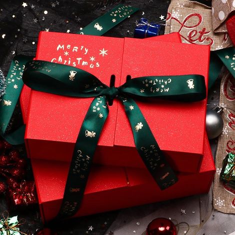 Boîte Cadeau De Noël - Avec Couvercle Et Ruban Doré - Rouge Et Vert - 4 Tailles - 20x18x8 cm - Pour Cadeaux Festifs Et Faveurs De Fête (1/3)