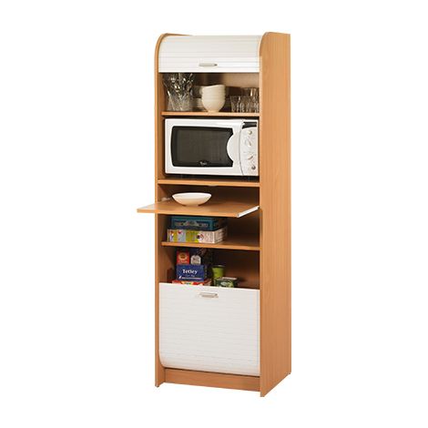 Beaux Meubles Pas Chers – Colonne de cuisine hêtre et blanc 6 niches – Dimensions L 58.2 H 180.7 P 47 cm – Éco-conçu et fabriqué en France