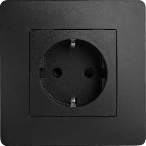 Prise Électrique 2P+T Schuko - Prise Murale Type F - Plastique + Support Métal - Installation Encastrée - Noire - 74,5 x 74,5 x 39,5 mm (1/2)