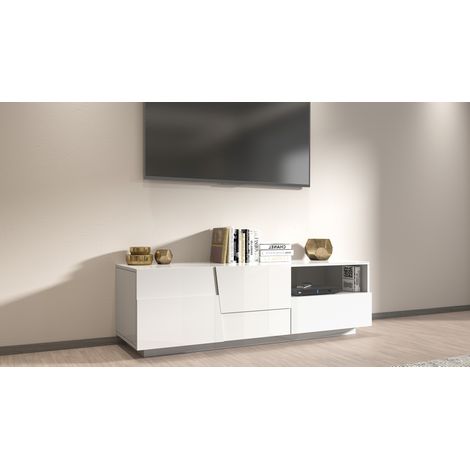 Meuble TV moderne 150 cm blanc brillant Pedro (1/4)