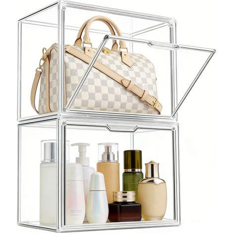 2 Pcs Vitrine Acrylique Transparente 36x22x27 cm, Boîte d'Exposition avec Porte Magnétique Anti-Poussière Vitrine Présentoir pour Figurines, Collections, Modèles jouets et Sacs à Main