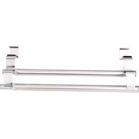Porte-serviettes double en acier inoxydable pour porte ou meuble – installation sans perçage, réglable en largeur (1/5)