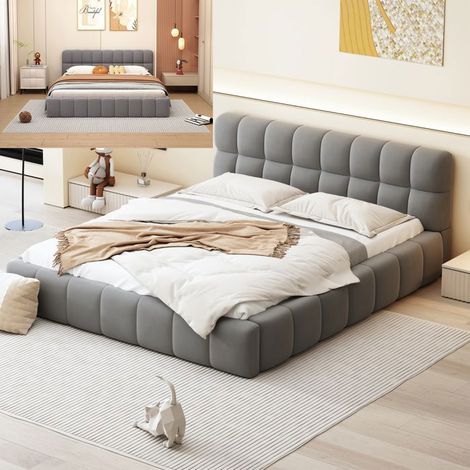 Bett 160x200 cm zeitgenössisch grau aus Leinen mit Lattenrost und Kopfteil