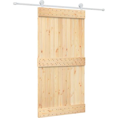 Sliding Door Natural and White 100 x 210 cm Solid Pine Wood vidaXL (1/5)